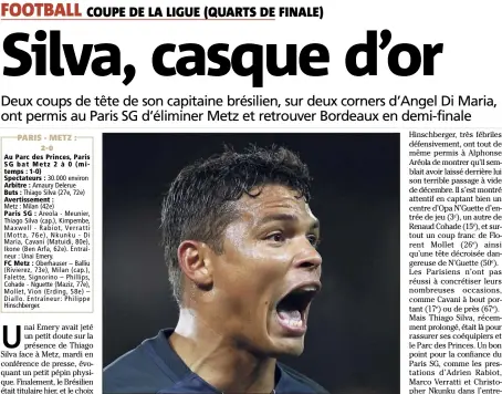  ?? (Photo AFP) ?? Thiago Silva, auteur d’un doublé de la tête, a montré la voie.