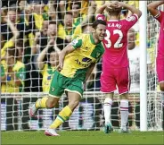  ??  ?? OFF THE MARK: Matt Jarvis celebrates after scoring on his debut for Norwich at Carrow Road