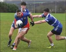  ??  ?? Coláiste Eoin’s Seán Tompkins in action against Blessingto­n CC.