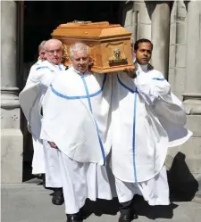  ??  ?? Six priests of the diocese of Elphin carry Bishop Christy’s remains.