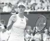  ?? MICHAEL STEELE/GETTY ?? Angelique Kerber celebrates her 6-4, 6-4 win in the first round against Irina Falconi on Centre Court on Tuesday.