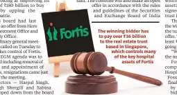  ??  ?? The winning bidder has to pay over ~36 billion to the real estate trust based in Singapore, which controls many of the key hospital assets of Fortis