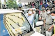  ?? PTI ?? Mamata Banerjee leaves the CBI office where she went after the arrests of TMC ministers, in Kolkata, on Monday.