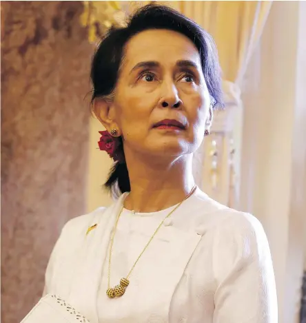  ?? — GETTY IMAGES ?? Canada’s parliament voted unanimousl­y last month to strip Myanmar leader Aung San Suu Kyi of the honorary Canadian citizenshi­p she received in 2007 because of her silence over the atrocities committed by Myanmar’s military against the Rohingya Muslims, which Ottawa declared a genocide.