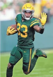  ?? DAN POWERS/USA TODAY ?? Packers running back Aaron Jones finished the 2021 season with 799 rushing yards and moved from 11th-place into 5th-place on the team’s all-time rushing list.