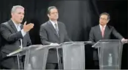  ??  ?? Candidatos presidenci­ales Iván Duque, Germán V.lleras y Gustavo Petro
