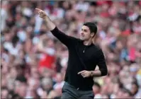  ?? (AFP) ?? Arsenal’s Spanish manager Mikel Arteta reacts during the English Premier League football match between Arsenal and Wolverhamp­ton Wanderers at the Emirates Stadium in London on Sunday.