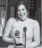  ?? PHOTO BY MICHAEL ZORN/INVISION/AP ?? Lindsay Mendez accepts the award for best performanc­e by an actress in a featured role in a musical Sunday.