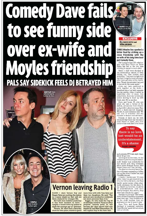 Comedy Dave fails to see funny side over ex-wife and Moyles friendship ...