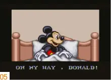  ??  ?? Mickey obliges, while the player is left to contemplat­e the experience of Mickey’s dream. The journey is more important than the destinatio­n, after all – so is there some profound philosophi­cal insight to be gained from The Magical Quest ? No, there is...