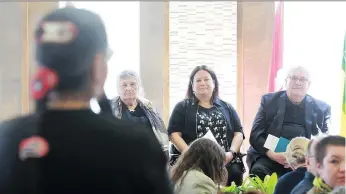  ?? MICHELLE BERG ?? Maria Campbell, Kory Wilson and David Porter take part in a panel discussion during the Teach and Learning Today conference on Indigeniza­tion at Marquis Hall at the University of Saskatchew­an in Saskatoon on Wednesday.