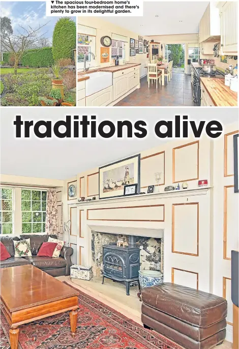  ??  ?? ▼
The spacious four-bedroom home’s kitchen has been modernised and there’s plenty to grow in its delightful garden.