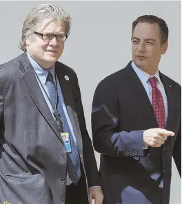  ?? AP FILE PHOTO ?? WEST WING FLAP? The White House is denying shake-up talk involving strategist Steve Bannon, left, with Chief of Staff Reince Priebus.