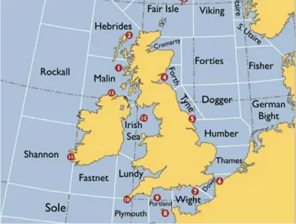  ?? ?? Fascinatin­g history: The Shipping Forecast areas have been amended slightly over the years