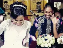  ??  ?? Happy couple: the pair walk down the aisle and (left) Semenya dances later; right, running in Rio last year