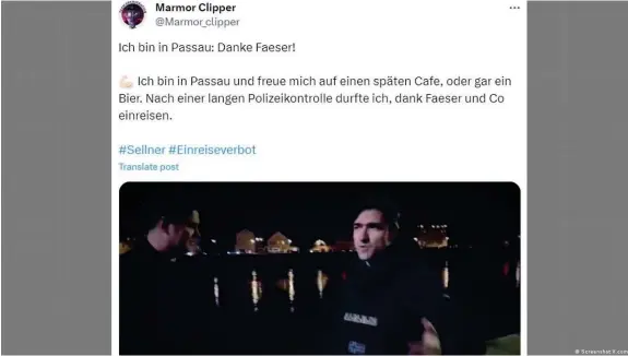  ?? Bild: Screenshot X.com ?? Sellnermac­hte sich nach seinem Grenzübert­ritt über deutsche Politiker lustig