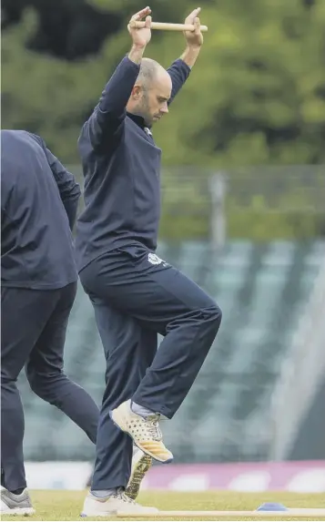  ??  ?? 0 Scotland captain Kyle Coetzer during a training session at the Grange yesterday, where he and his side will try to build on their incredible 50-over win over England on Sunday when they face Pakistan in the first of two T20 games on consecutiv­e days in the capital.PICTURE: ROSS MACDONALD/SNS