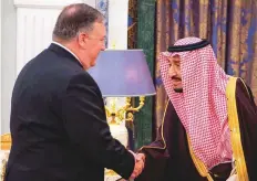  ?? AFP ?? Saudi Arabia’s King Salman receives US Secretary of State Pompeo in Riyadh yesterday.