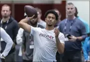  ?? VASHA HUNT — THE ASSOCIATED PRESS ?? Former Alabama football quarterbac­k Bryce Young works in position drills at Alabama’s NFL pro day, Thursday, in Tuscaloosa, Ala.