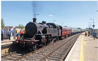  ?? ROBIN MORTON ?? ‘WT’ 2‑6‑4T No. 4 at Portarling­ton with the railtour to Westport on May 14.