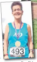  ??  ?? Scott Lynch dressed as a chicken at the 200th Ashford parkrun and, left, Ann Fidge at the Wingham 10k