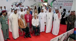  ?? Supplied photo ?? Sheikh Sultan bin Ahmed Al Qasimi with IWAS officials and other dignitarie­s at the opening ceremony of the IWAS World Games in Sharjah. —