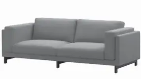  ??  ?? Nockeby Sofa
Source: Ikea Price: $949; 987⁄ 8” w. x 321⁄ 4” h. x 235⁄ 8” d. Foam cushions. Beechwood legs. Upholstery comes in dark grey, light grey, orange, red, brown and white. Made in Poland. A blaze of orange shakes up the classic tuxedo. Steel...