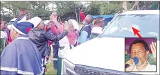  ?? ?? Members of the Red Gown Sect scrambled to take selfies with Msweli (inside his car).