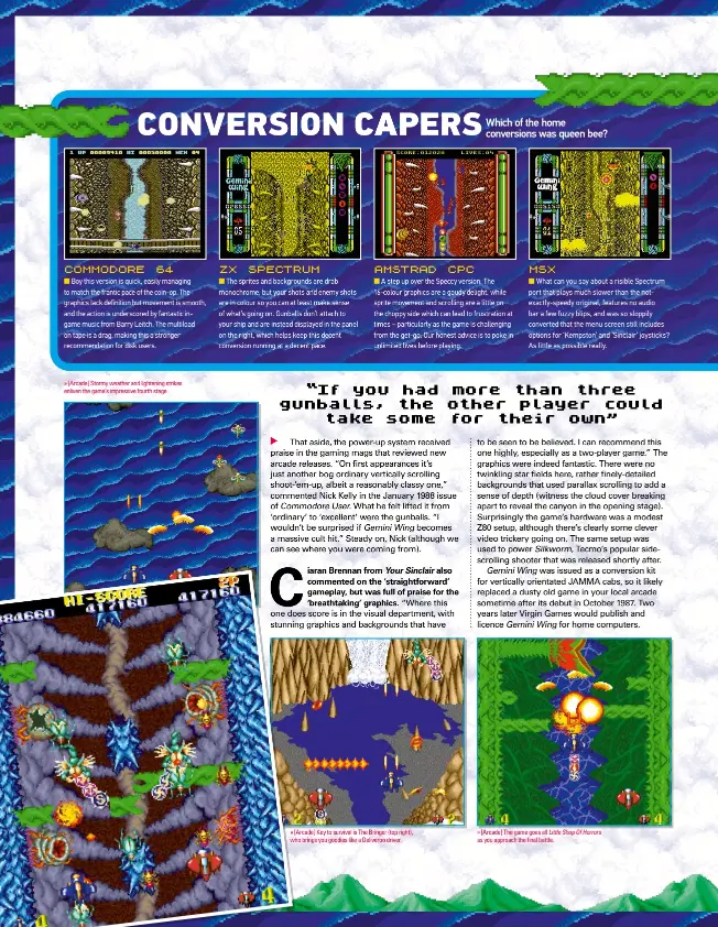  ??  ?? » [Arcade] Stormy weather and lightening strikes enliven the game’s impressive fourth stage. » [Arcade] Key to survival is The Bringer (top right), who brings you goodies like a Deliveroo driver. » [Arcade] The game goes all Little Shop Of Horrors as you approach the final battle.