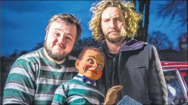  ??  ?? Brendan Cleaves directing during the making of the film Roger; Brendan with comedian Seann Walsh, and Roger