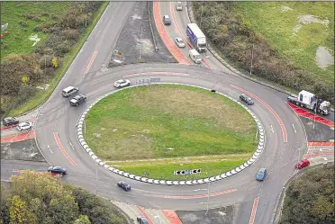  ??  ?? Road markings are a key part of the scheme, which seeks to ensure increased spacing and clarity for drivers as they make their way around the roundabout