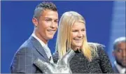  ?? AP PHOTO ?? Real Madrid forward Cristiano Ronaldo of Portugal (left) holds his ‘best player of the year’ trophy, as he poses with Lyon’s forward Ada Hegerberg, winner of ‘best woman player of the year’ title.