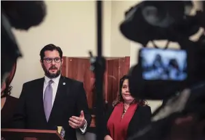  ??  ?? Speaker of the House Brian Egolf, D-Santa Fe, answers questions Thursday during a news conference after the conclusion of the 2018 session at the Capitol.