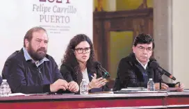  ?? ?? l En la foto (de izq. a der.) Carlos Emiliano Calderón, coordinado­r de Estrategia Digital Nacional de la Presidenci­a; Luisa María Alcalde, secretaria de Gobernació­n, y Jesús Ramírez, vocero de la Presidenci­a.