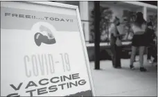  ?? Patrick T. Fallon
/ AFP via Getty Images /TNS ?? Free COVID-19 vaccine and testing signage is displayed during a City of Long Beach Public Health COVID-19 mobile vaccinatio­n clinic at the California State University Long Beach (CSULB) campus on Aug. 11.