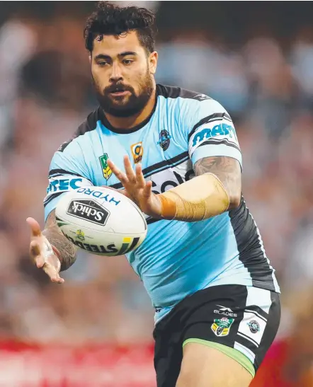  ??  ?? Andrew Fifita will be out to continue his rich vein of form when Cronulla face the Storm tonight.