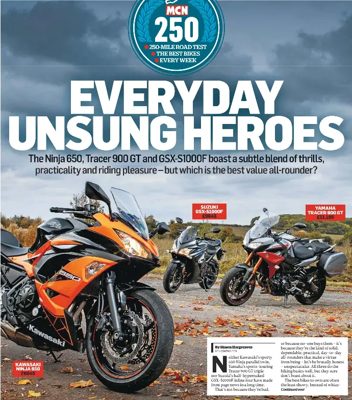 Kawasaki's big-value Ninja 650 on Suzuki's and Yamaha's Tracer 900GT -