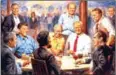  ?? BILLINSON VIA TWITTER JOSH ?? The artwork hanging in the White House depicts US President Donald Trump drinking with his Republican predecesso­rs.