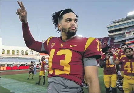  ?? Photograph­s by Ashley Landis Associated Press ?? CALEB WILLIAMS of USC could have possibly been the No. 1 pick in last season’s NFL draft had he been eligible, one scout said.