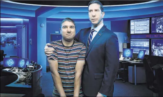  ?? SKY UK ?? Nick Mohammed, left, and David Schwimmer star in “Intelligen­ce,” about an NSA agent working with a cyber crimes unit.