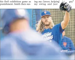  ?? Anthony J. Causi ?? POWER ON POWER: Peter Alonso gets in the box against Noah Syndergaar­d during live BP on Wednesday. Alonso didn’t make great contact, but wasn’t overmatche­d.