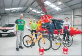  ?? (Pic: Brian Lougheed) ?? Cyclists Barry Cunningham, Diarmuid O’Donovan and Darren Lynch with Irish Community Air Ambulance pilot, Tony McAleer, appealing to cyclists to get on their bikes and take part in the Ring of Kerry Charity Cycle and raise vital funds for the Air Ambulance.