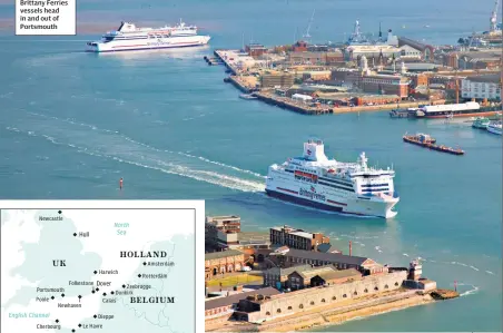  ??  ?? CROSSING PATHS
Brittany Ferries vessels head in and out of Portsmouth