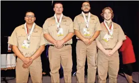  ?? / Contribute­d by GnTC ?? For the fourth year in a row, GNTC won the gold medal in the TeamWorks competitio­n at the 2019 SkillsUSA Georgia competitio­n. (From left to right) Gabriel Lopez, Ryan Banks, Joel Paez and Jesse Flanagan.