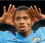  ?? AP ?? Gabrial Jesus celebrates after scoring Manchester City’s third goal against Shakhtar Donetsk in a Champions League group C match in Ukraine yesterday.