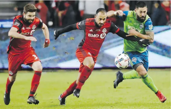  ?? — CP FILES ?? Drew Moor, Victor Vazquez, centre, and the rest of Toronto FC will learn their Champions League opponent on Dec. 18.