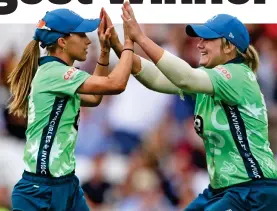  ?? GETTY IMAGES ?? Job done: Tash Farrant (left) celebrates with Dane van Niekerk as Oval Invicibles reached today’s final at Lord’s