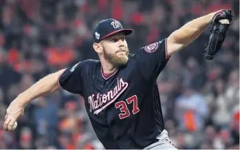  ?? TONI L. SANDYS/THE WASHINGTON POST ?? Nationals pitcher Stephen Strasburg is set to hit free agency after opting out of the final four years of his contract.