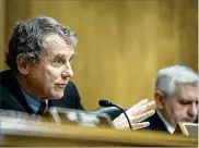  ?? NYT ?? Sen. Sherrod Brown, D-Ohio, attends a hearing on Capitol Hill earlier this year. The RCP data shows the Democrats’ Senate representa­tion was weakest in 1920 during the Republican presidency of Warren G. Harding. At that point, the GOP held a 59-37 seat...