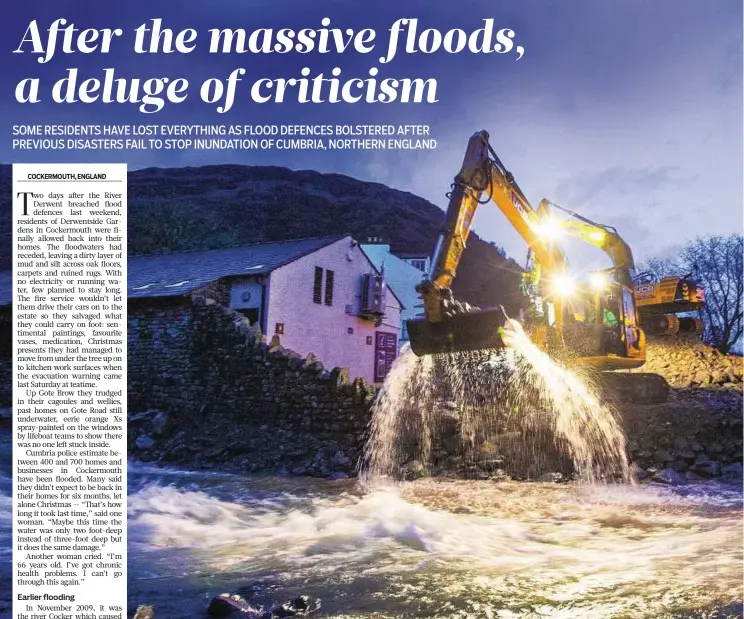  ?? Rex Features ?? Picking up the pieces Left: A woman shovels mud out of a store room in Glenriddin­g. Hundreds of homes were left without power after floods hit the area.